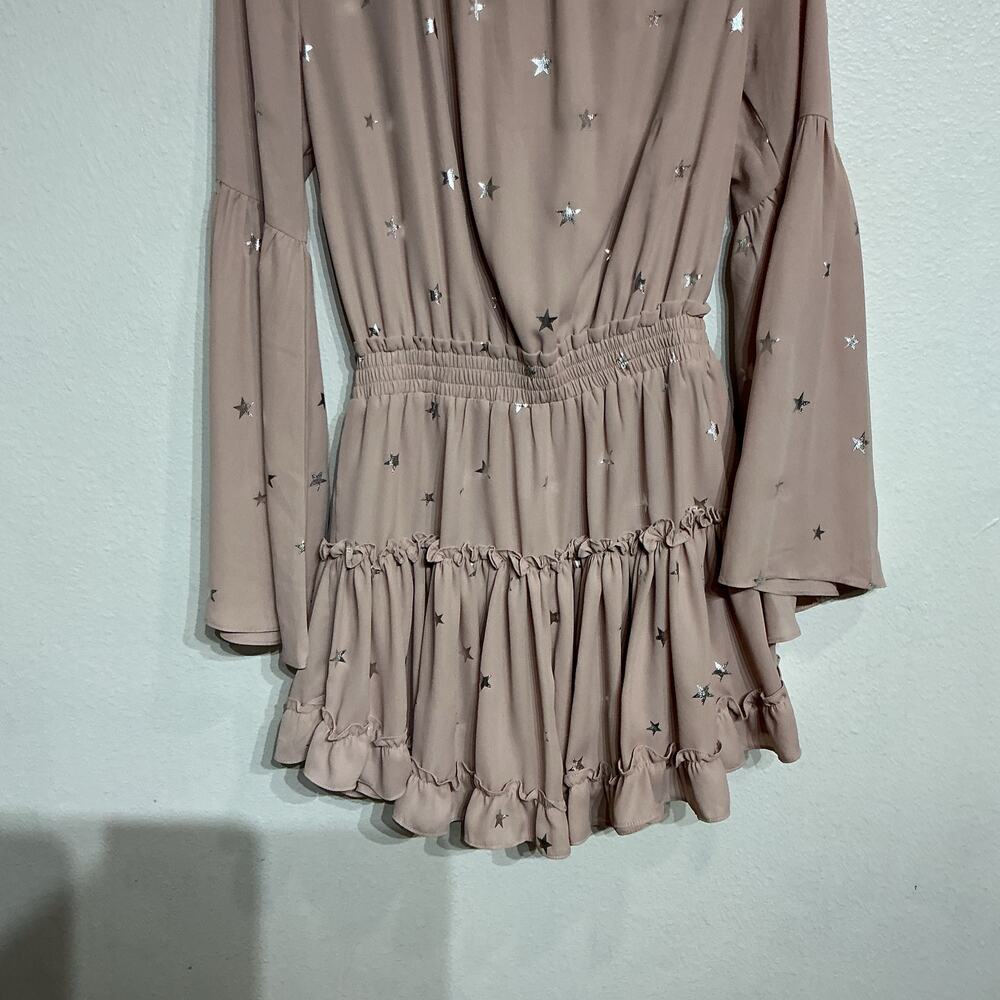 Buddy Love Pink Silver Metallic Star Bell Sleeve Dress Sz S NWT - Picture 4 of 11
